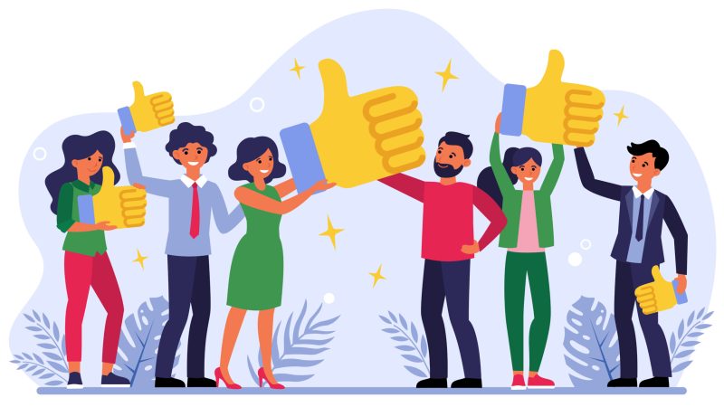 Customer giving quality feedback flat vector illustration. Smiling people choosing top service. Business success via client satisfaction. Reviews and survey concept